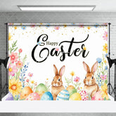 Aperturee - Aperturee Colorful Floral Eggs Cute Bunny Easter Backdrop